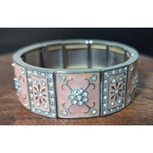Vintage Mary Kay Enamel & Rhinestone Stretch Bracelet 8" Pink‎ and Silver